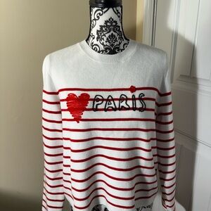 Paris Heart Striped Sweater - Red & White NWT